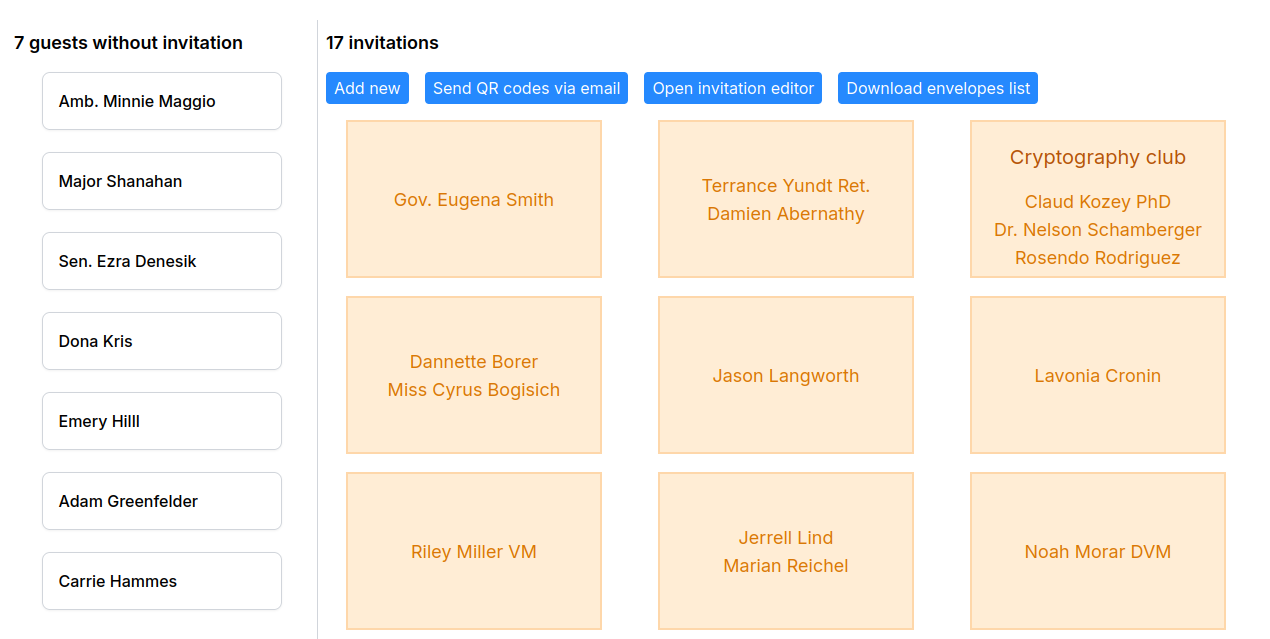 Invitations Screenshot of the invitations page