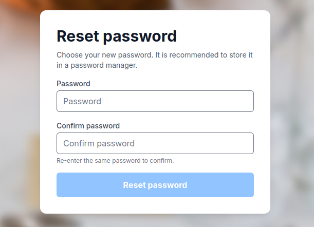 Set a new password Screenshot of the form to set a new password